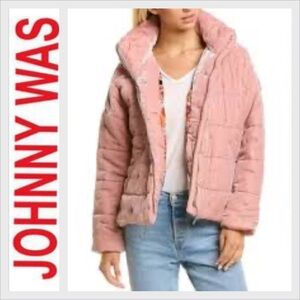 Johnny Was Zaelia Puffer Pink Velvet Jacket Size XS